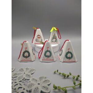 Vintage Lot 5 Porcelain Wreath Santa Goose Christmas Fragrance Pyramid Ornaments